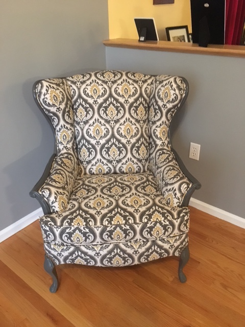 Traditional chair reupholstered by Locatelli-Smith Interiors