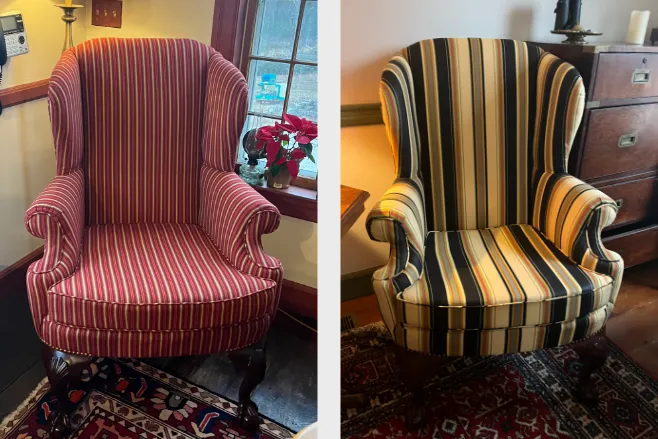 Fleming and Howland frame wing chairs rebuilt from scratch.