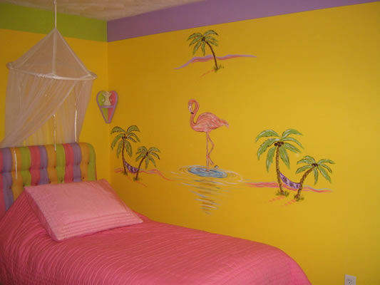 Tufted Headboard, Duvet Cover, Mural by In-Colors Tufted Headboard, Duvet Cover, Mural by In-Colors