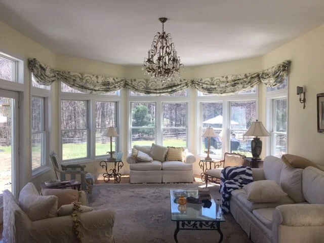 Reupholstered furniture and custom window treatments.